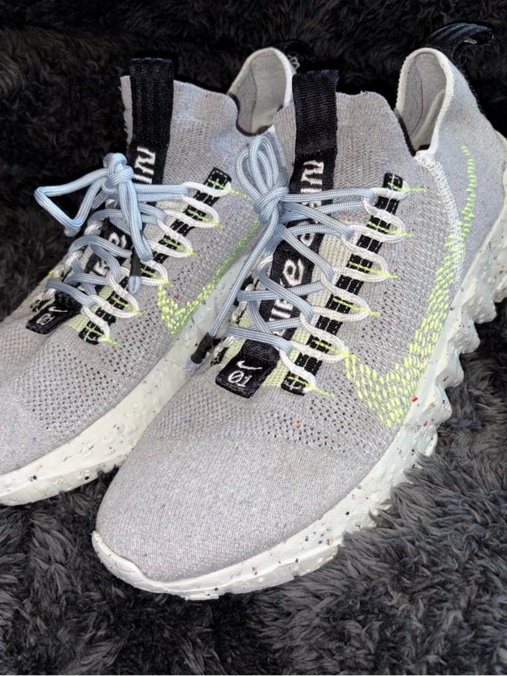 Nike Flyknit Runner Sneakers - Light Gray with Neon Yellow Accents